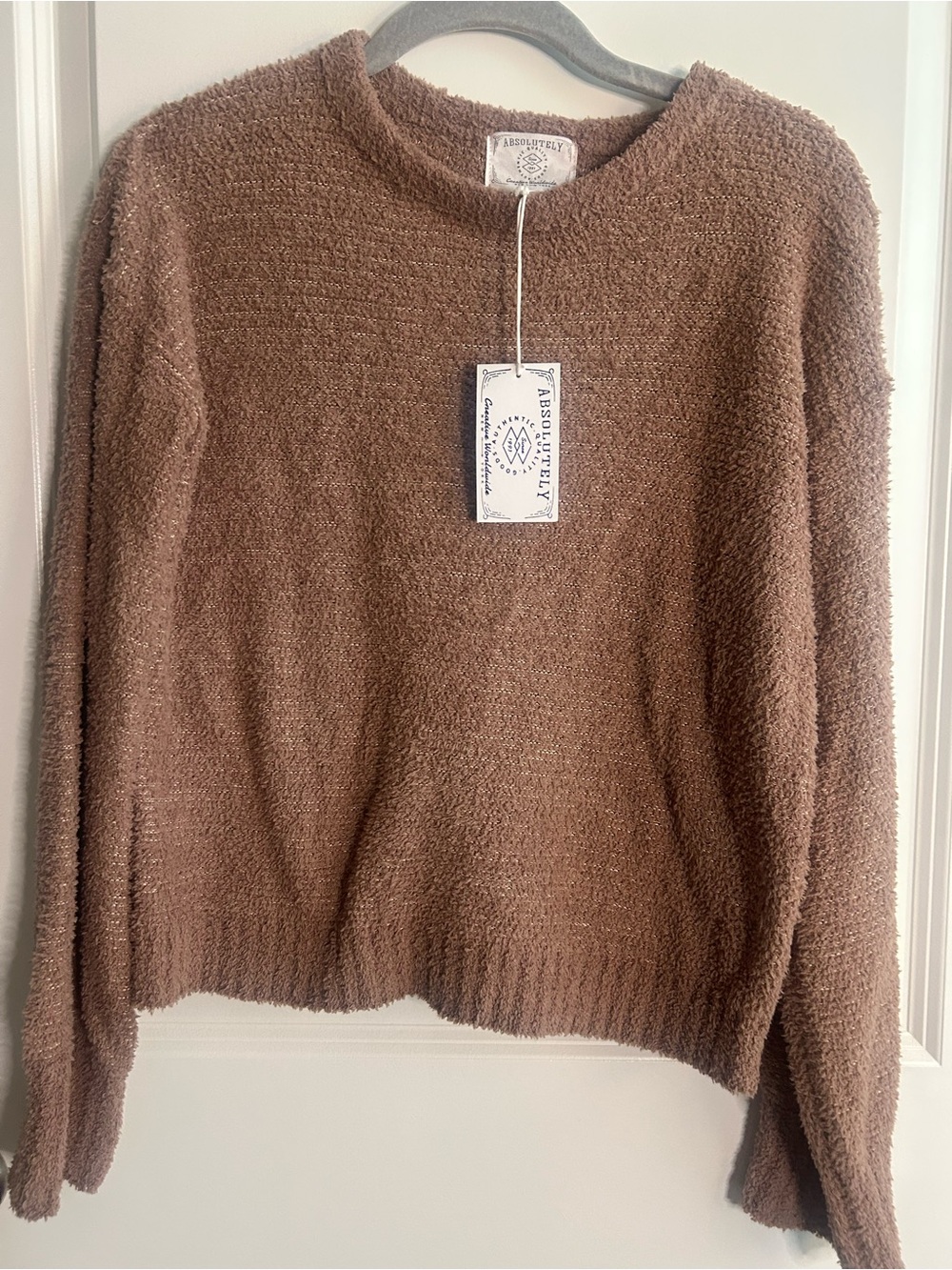Absolutely Cozy Textured Brown Crewneck Sweater